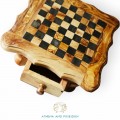 Chess board game handmade from olive wood with drawers