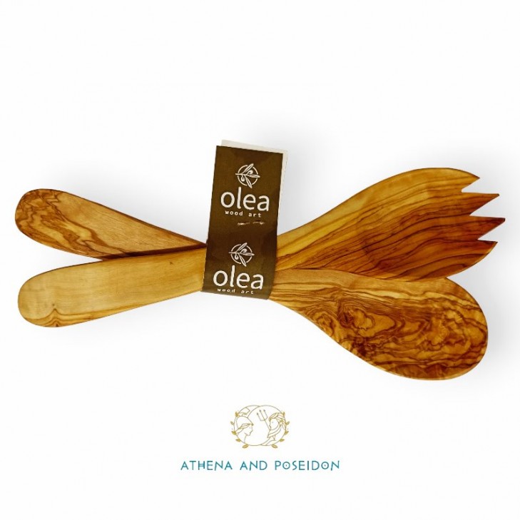 Olea Olive wood salad server set spoon and fork 25cm handmade