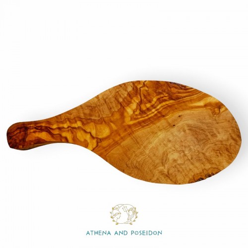 Σανίδα κοπής - σερβιρίσματος σε σχήμα οβάλ με χερούλι από ξύλο ελιάς χειροποίητο 25-28cm Olea