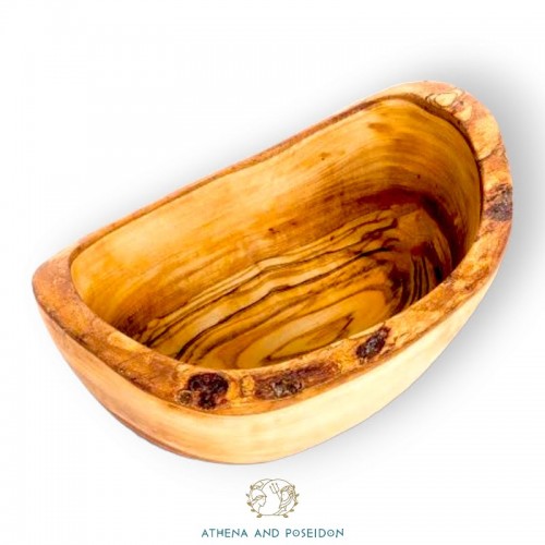 Mini rustic bowl - ravier for appetizers handmade from olive wood Olea 13- 16 cm long 