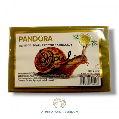 Σαπούνι ελαιολάδου Pandora με άρωμα εκχύλισμα βλέννας σαλιγκαριού (100gr, 3,5 fl.oz)