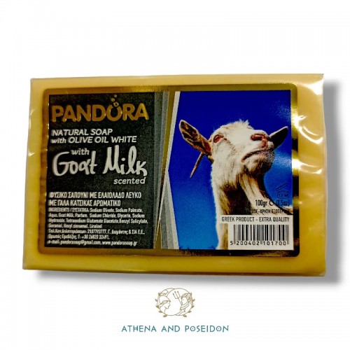 Pandora φυσικό σαπούνι ελαιόλαδου με Γάλα Κατσίκας λευκό, αρωματικό (100gr, 3,5 fl.oz)