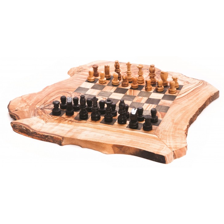 Chess board game handmade from olive wood