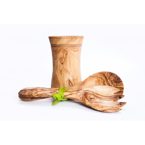 Wide salad set ( spoon- fork) from olive wood